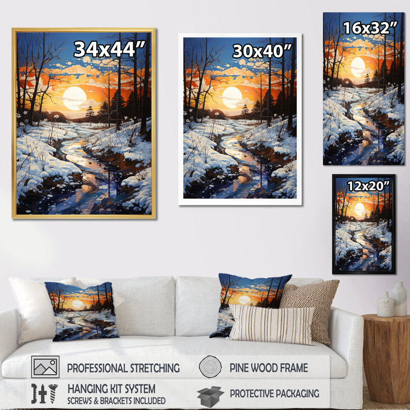 «Winter Sky Serenity Pastoral I», reproductions d'art mural paysage et nature, Cadre flottant noir