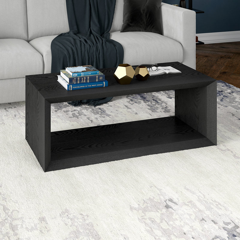 Samuelson Faux Wood Coffee Table With Shelf, 18" H x 48" L x 23.38" W, Black Grain