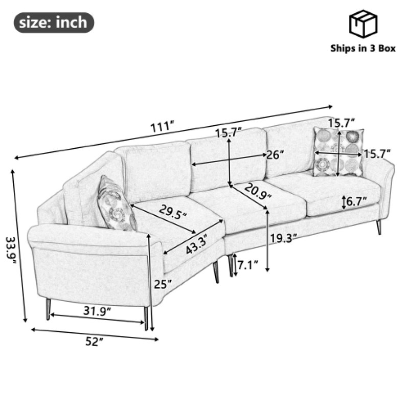 Canapé 111 places L 111 "avec coussins imprimés pour un salon confortable, Gris