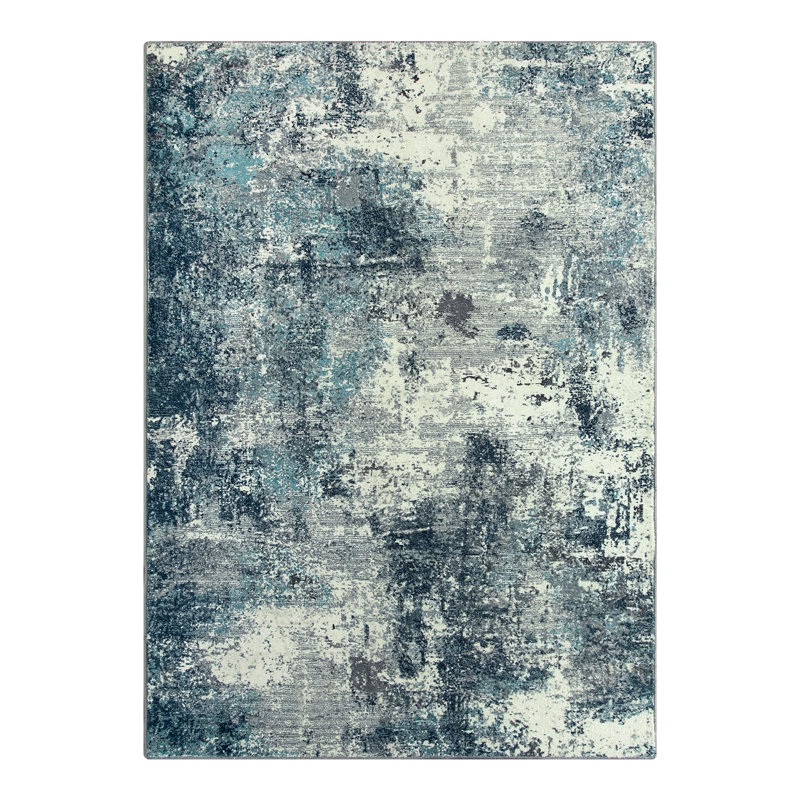  Tapis abstrait pelucheux à motif de coups de pinceau avec base antidérapante Ink Wash, Rectangle 6 pi x 9 pi