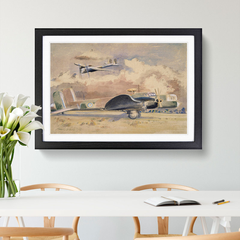 Whitley Bombers Sunning by Paul Nash - Picture Frame Painting, 36cm H x 48cm W x 2cm D, Black Framed