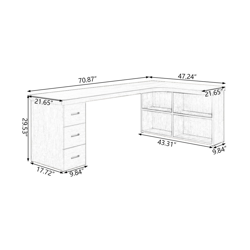 Nut-brown L-Shaped Solid Wood desks, Right Hand Return, 29.53" H x 70.87" W x 47.24" D