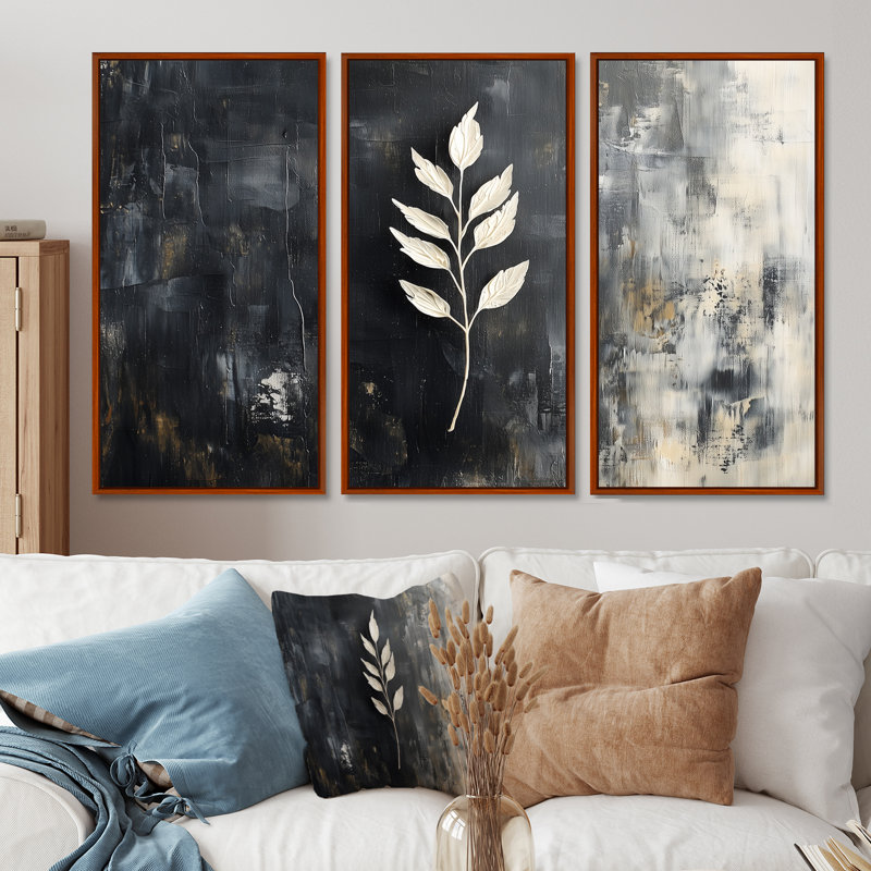 «Black and White Herbs Elegance I», ensemble de reproductions d'art mural, Encadrement brun, H 28 po x l 36 po