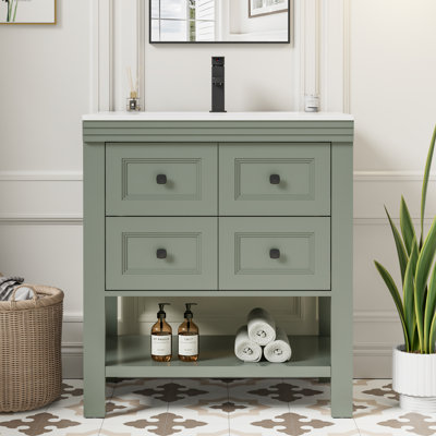 Daum Sharee 30" Freestanding Single Bathroom Vanity Set with Sink Top, Faucet, Painted Surface, 2 Deep Drawers