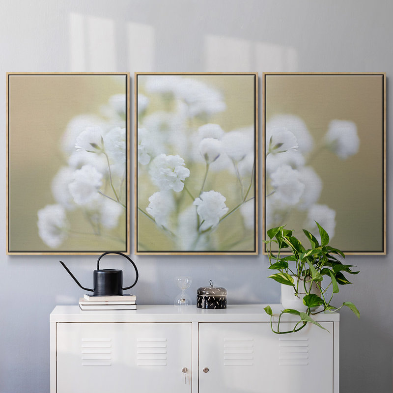 " Baby's Breath Study I " 3 - Pieces, 24" H x 48" W x 2" D, Natural