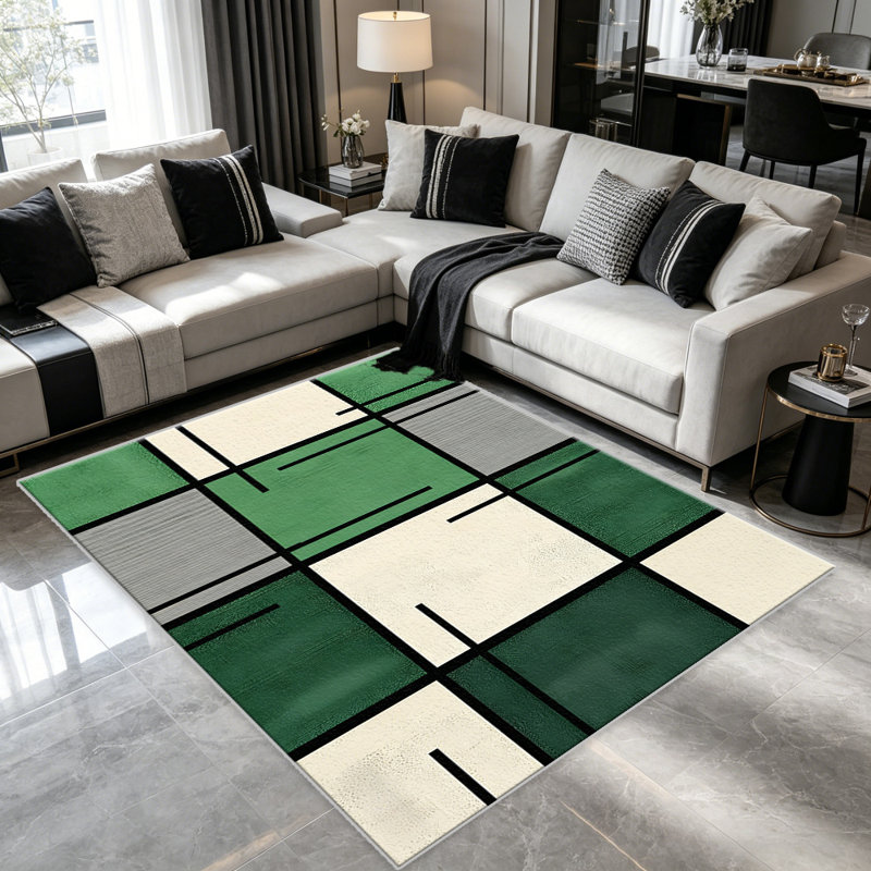 Forest Green Grid carpet-easy to clean, machine-washable, soft and comfortable; suitable for door mats, kitchens, living rooms, bedrooms, corridors, and laundry areas. Easy to clean, durable carpet for home decoration.
