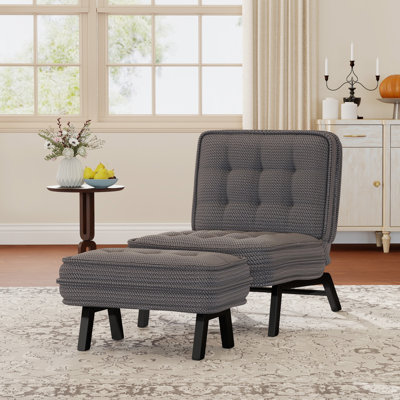  25.98'' Wide Modern Soft Upholstered Accent Chair With Adjustable Backrest And Ottoman