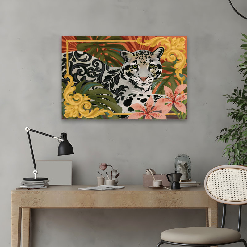 Léopard des nuages - Art contemporain, motif baroque léopard des neiges, H 16 po x l 24 po