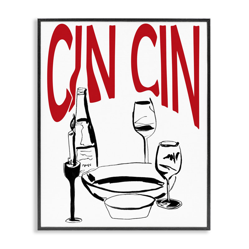  Cin Cin Wine Glasses White Framed Giclee Art by Melissa Wang, H 14 po x l 11 po, Giclée encadrée noir minuit