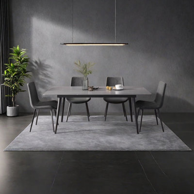 Gray Rectangular Rock Slab Dining Table