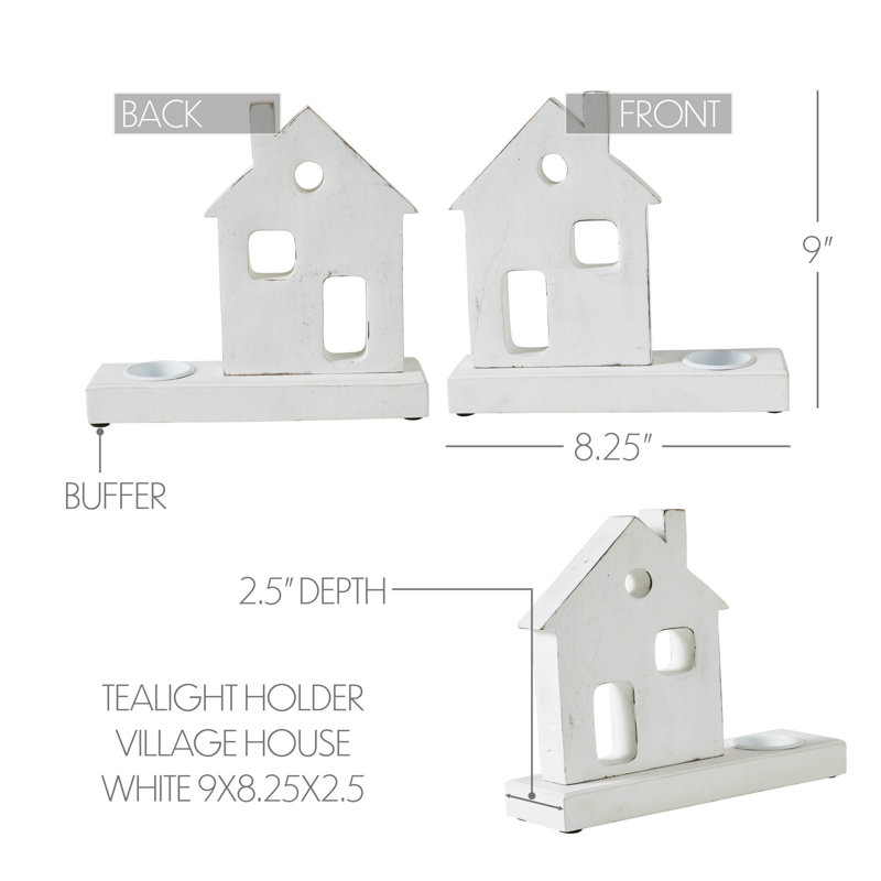 Porte-bougie festive trouvaille maison de village blanc, H 9 po x l 8,25 po x P 2,25 po