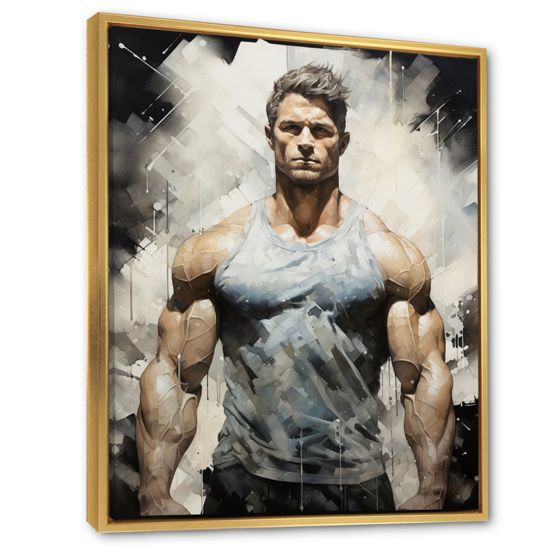 Tristyn - Musculation physique ciselée sur toile, H 32 po x l 24 po x P 1 po, Cadre flottant doré