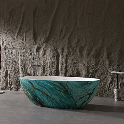 65" Green Marbling Solid Surface Freestanding Bathtub