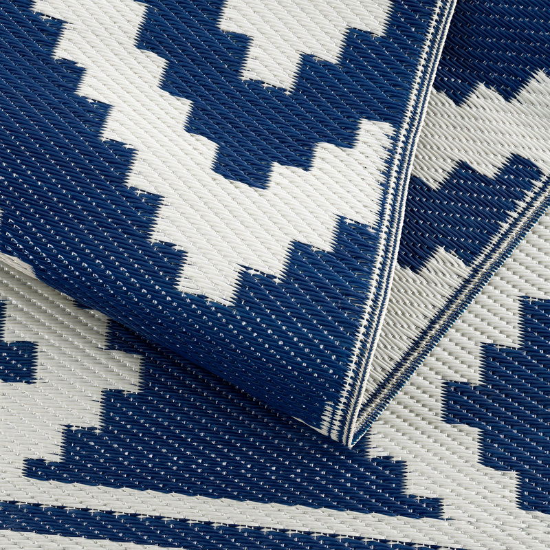 Tapis bleu / gris intérieur / extérieur tissé à la machine Hulmeville Southwestern, Rectangle 5 pi x 7 pi