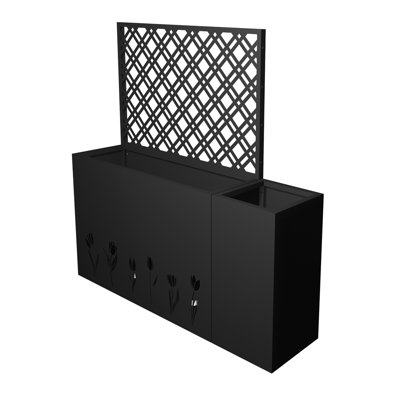 2-Piece Metal Planter Box with Trellis - 23.6in Depth Raised Garden Bed for Outdoor Indoor Use, Rust-Resistant Galvanized Steel Flower Planter with Drainage Holes