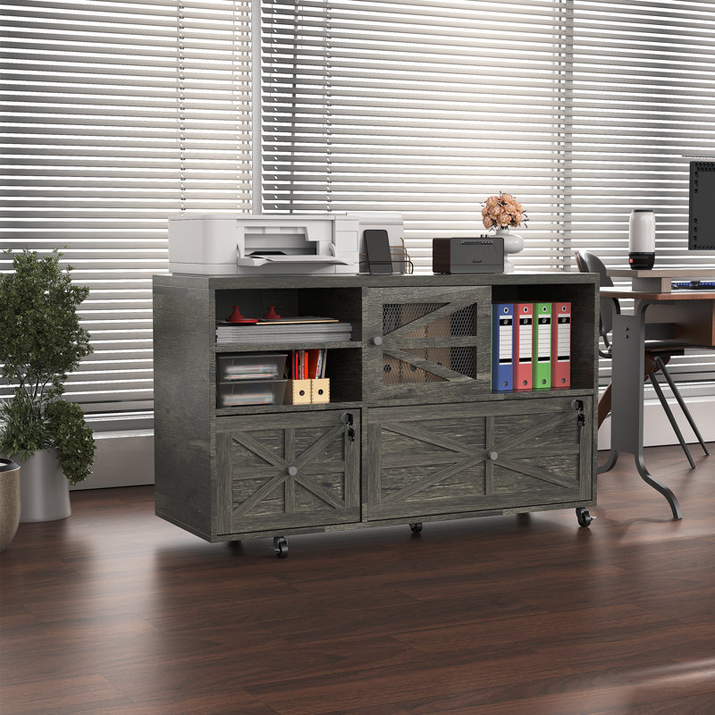 Lateral File Cabinet With Lock, 2 Drawer Mobile Filing Cabinet For Letter/legal/a4 Size, Open Storage Adjustable Shelf For Home Office Cabinets