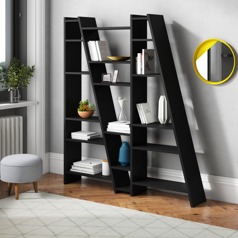 Abba 195cm H x 170cm W Geometric Bookcase, Pure Black