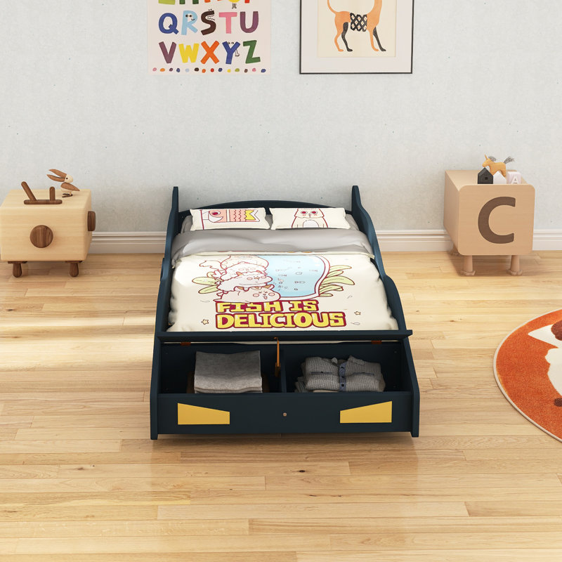 Twin Size Race Car-Shaped Platform Bed, Blue, Twin