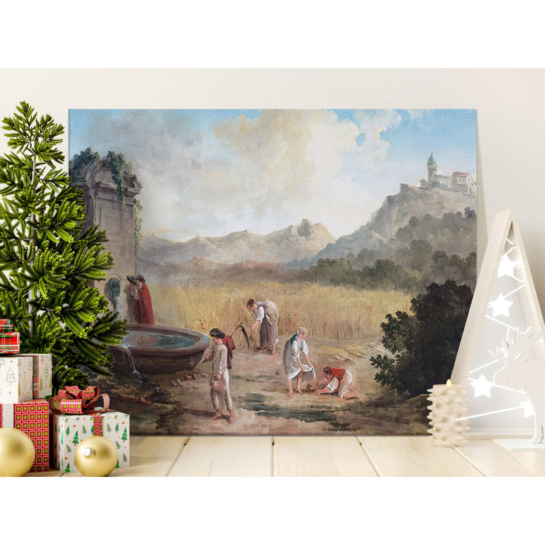 Pastoral Harvest Village Scene Canvas Print