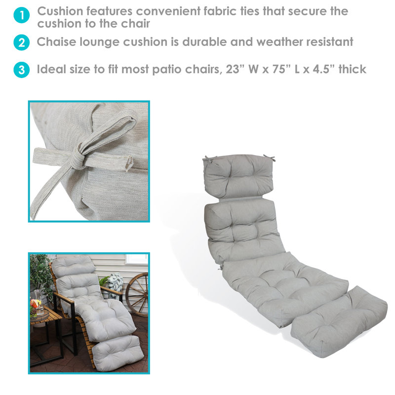 23" x 75" Tufted Chaise Lounge Chair Cushion - Gray, Gray