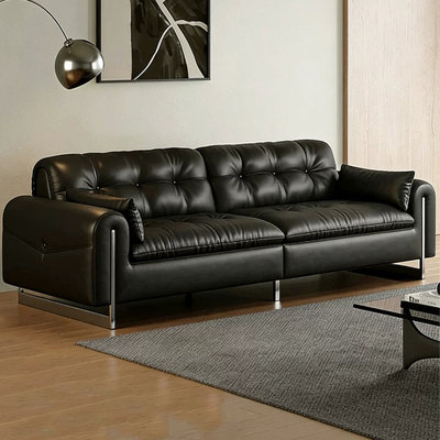 Canapé modulaire noir en similicuir