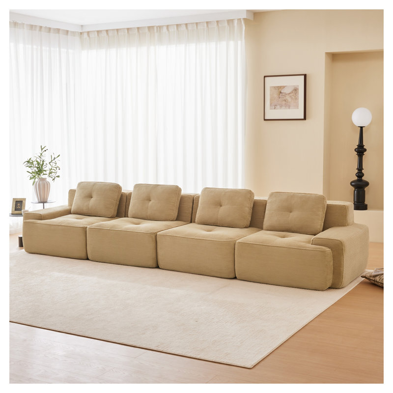 Canapé modulaire moderne en velours côtelé 4 places, Velours côtelé brun clair, H 32,7 po x l 152,8 po x P 40,9 po