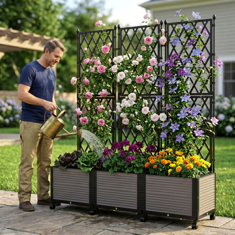 Charmica 71"H Planter Box Raised Garden Bed With Trellis & Wheels Standing Vertical Horticulture
