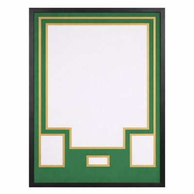 Jersey Shadow Box Display Case with Two-Tone Mat, Photo Slots & Signature Window, Wall Mount Sports Memorabilia Frame, Hardware Kit Included, Green Top with Gold Base
