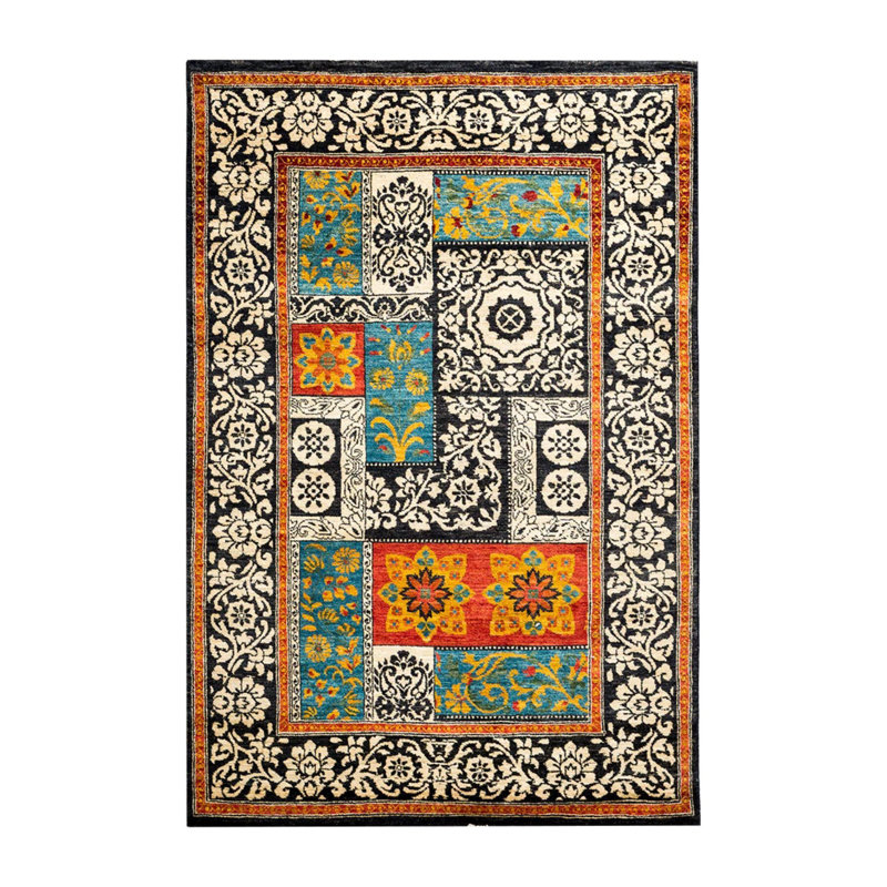 Suzani Ethnic Multi-Colored Patterned Decorative Rug, Rectangle 4'11.06" x 7'6.55"