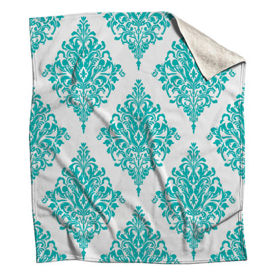 Turquoise Damask Pattern Blankets