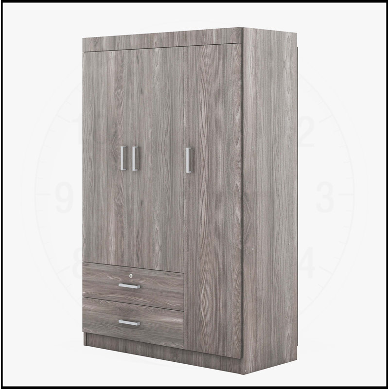 Élégante garde-robe à 3 portes avec 2 tiroirs pour l'organisation de la chambre à coucher, Gris