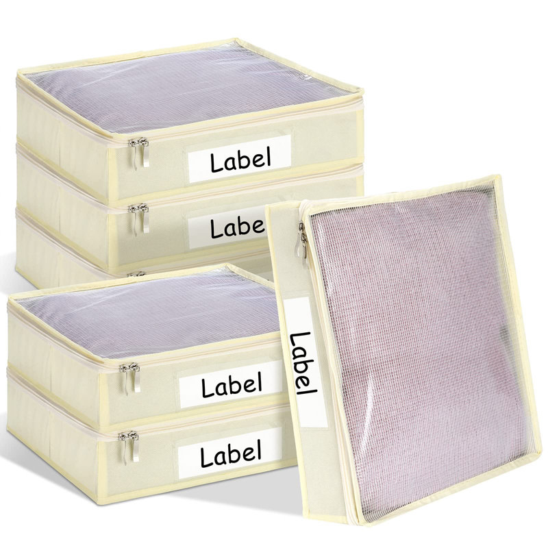 6 Pcs Sweater Storage Bags Easy Gliding Zippered Sweater Bag Sweater Organizer Closets Under The Bed Zippered Storage Bags With Label Pocket(Beige)