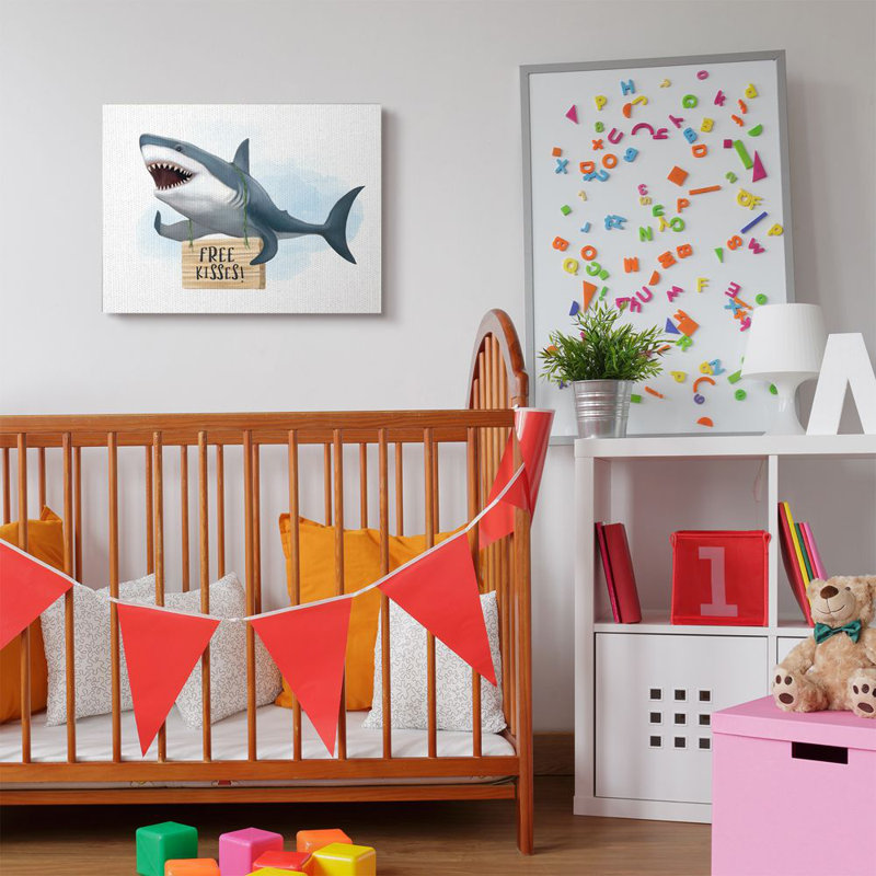 Impression d’art graphique, "Nautical Shark Free Kisses", H 24 po x l 30 po x 1,5 po, Toile tendue