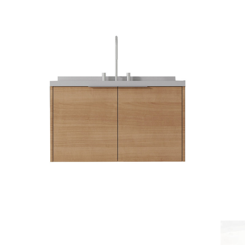 Meuble-lavabo flottant avec porte à fermeture douce, comptoir en marbre de culture et contreplaqué durable, Chêne, 36"