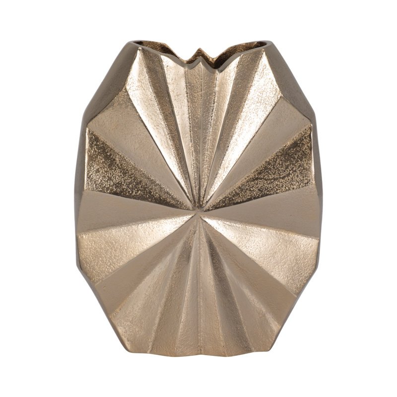 Vase en aluminium décoratif moderne avec motif sculptural étoile à facettes - doré, Or, H 10 po x l 8 po x P 4 po