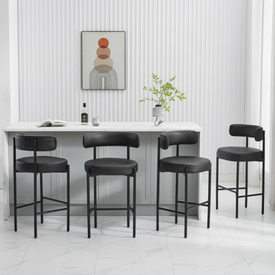 30" Modern Faux Leather Upholstered Bar Stool with Curved Low Back and Metal Frame