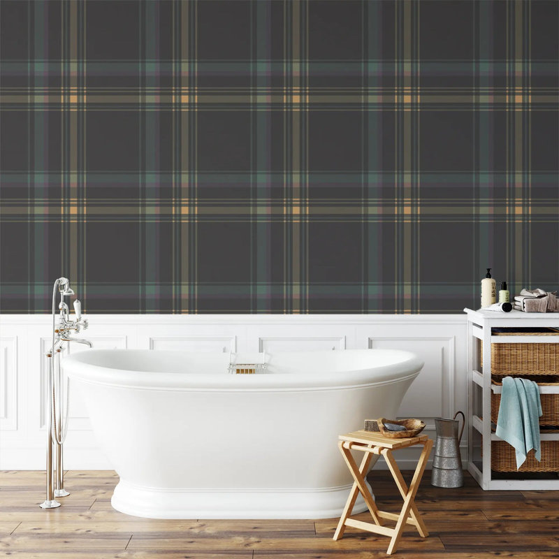 Ashcroft Tartan Large, Onyx, Faux Grasscloth