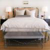 Diego Upholstered Tufted Bench, Ivory, Antiqued Silver