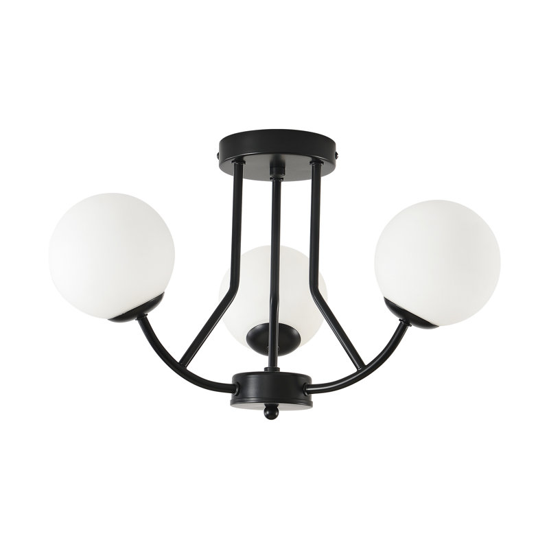 3-light Modern Sputnik Globe Semi Flush Mount, Black