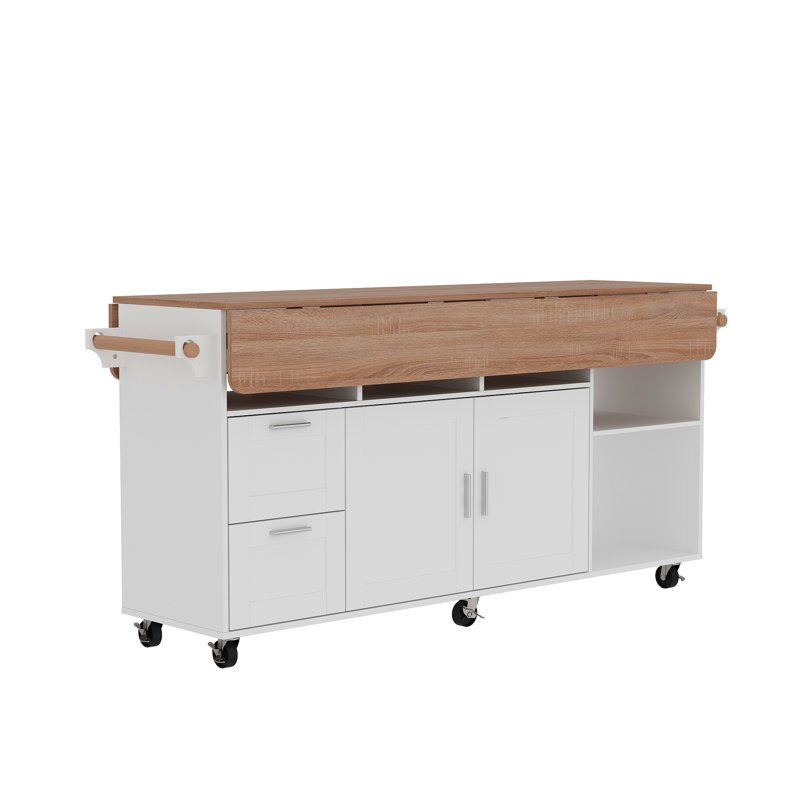 Latitude Run® 63"W Kitchen Island With Leaf And Wheel & Reviews | Wayfair