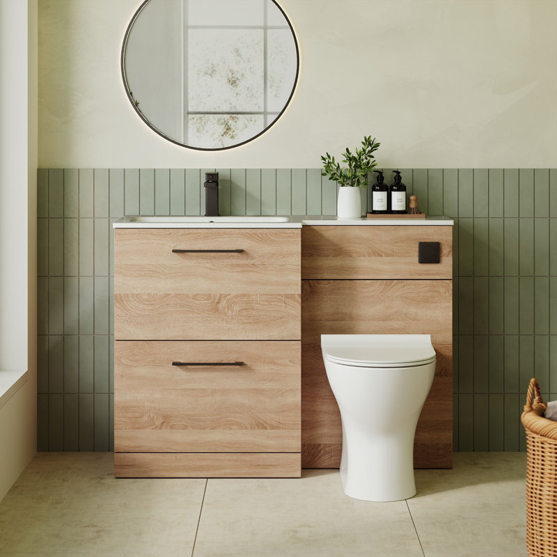 Arno Single Bathroom Vanity with Sits On Furniture Stone Basin, Bleached Oak