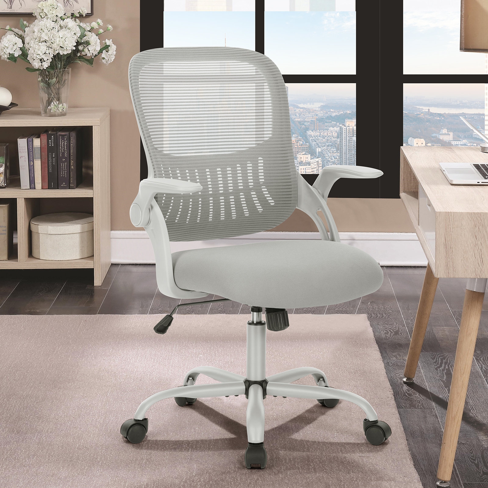 Office chair with flip up online armrest