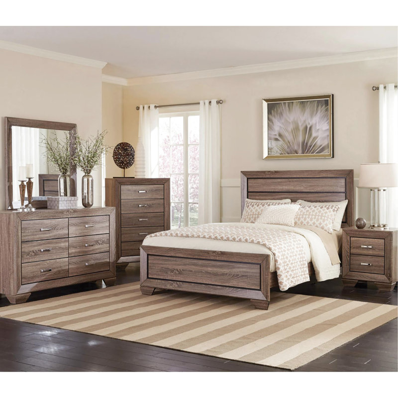 Grand lit à panneau en taupe délavé - Confort rustique pour la finition contemporaine de la chambre à coucher