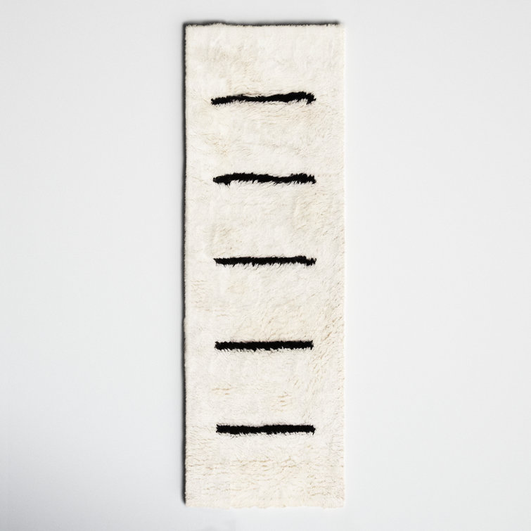 Mayer Striped Hand Knotted Wool Ivory/Black Area Rug