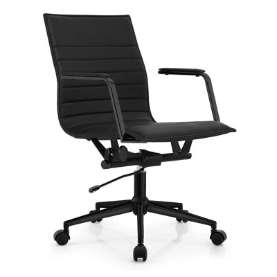 Modern Office Desk Chair | PU Leather Ribbed Back | Adjustable Height