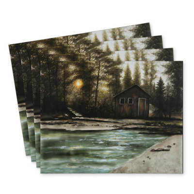 Cabin in the Forest Polyester Kibbe Set of 4 - Home Decor