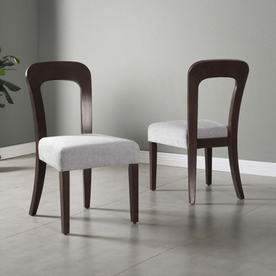 Upholstered Kitchen Side Dining Chairs with Fabric Seating Light Brown Solid Rubber Wood Legs