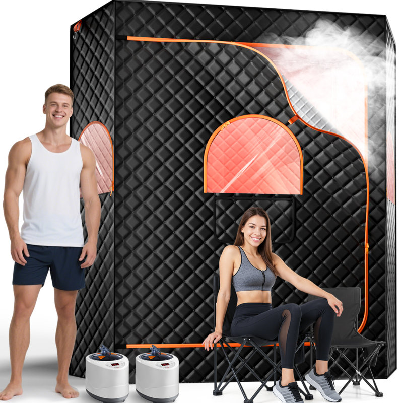 2 Person Extra Large Sauna Tent, Portable Steam Sauna Box with 2 Steamers, 2 Folding Chair, Timer Remote Control, 69"W x 32.5"D x 74"H