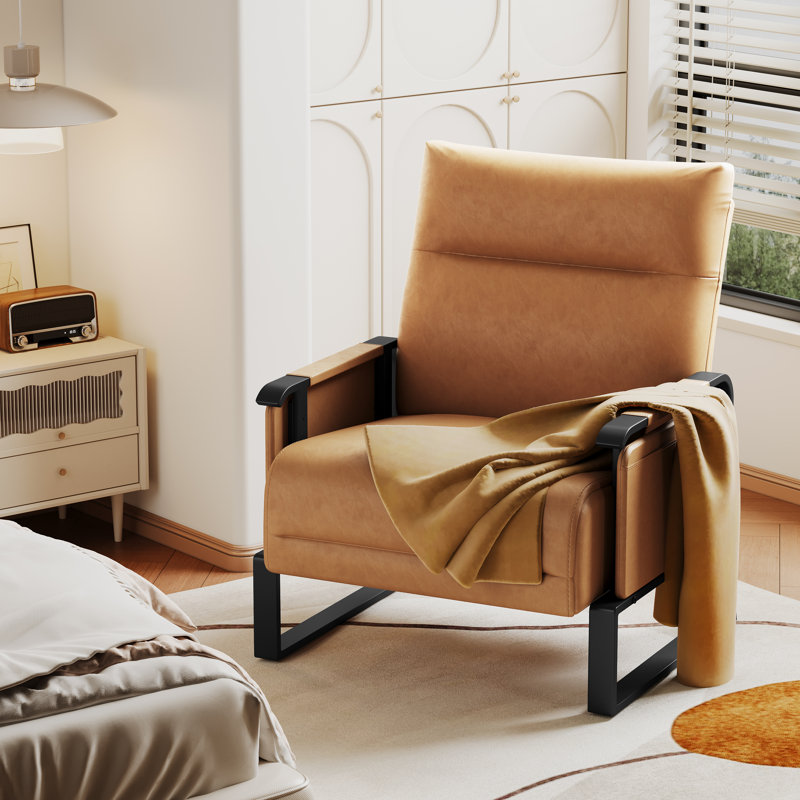 High-Strength Galvanized Frame Upholstered Accent Chair With Side Tray Table And Side Pocket, Brown