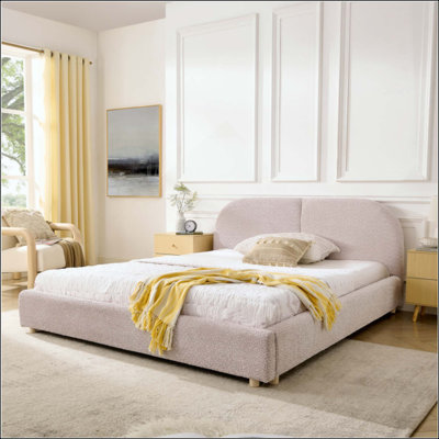 Structure de lit rembourrée de style minimaliste moderne avec tête de lit haute incurvée, tissu en fil de cercle de qualité supérieure et support de pieds robuste, matelas non inclus